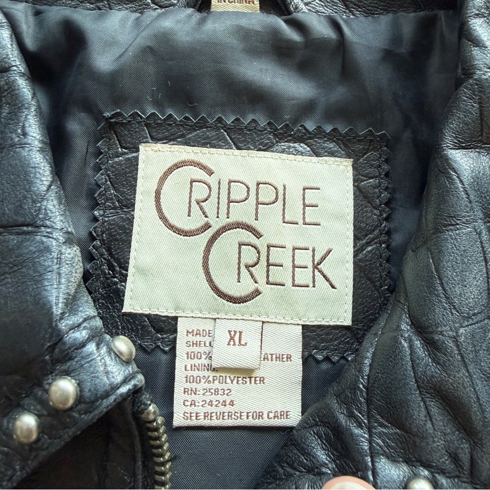 VTG Cripple Creek Studded Leather Jacket XL Western Croc Embossed Biker Rocker - Picture 15 of 16